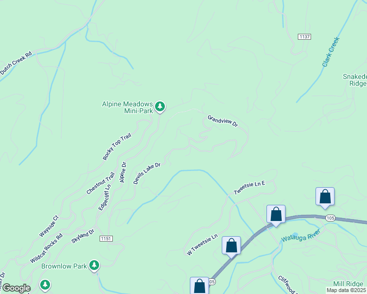 map of restaurants, bars, coffee shops, grocery stores, and more near 813 Devils Lake Drive in Seven Devils