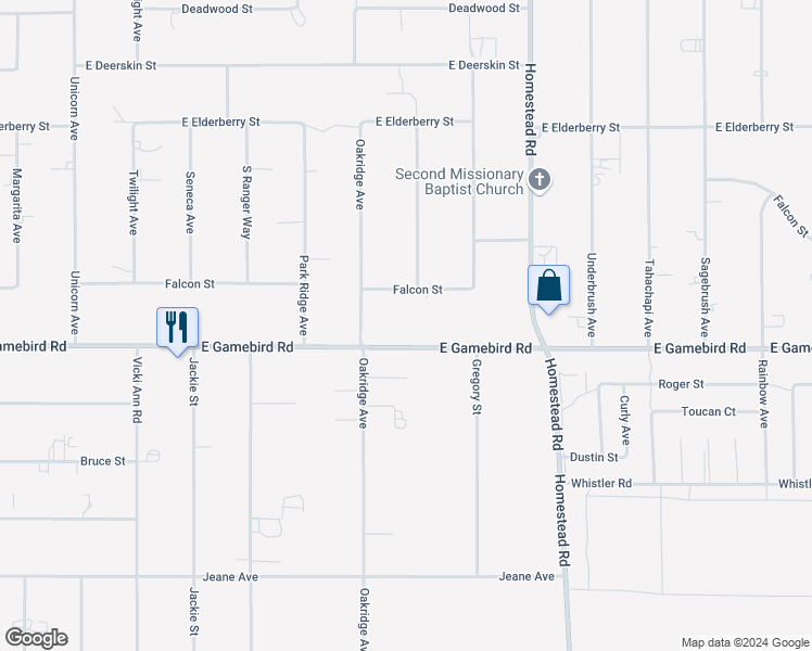 map of restaurants, bars, coffee shops, grocery stores, and more near 2740 Gamebird Road in Pahrump