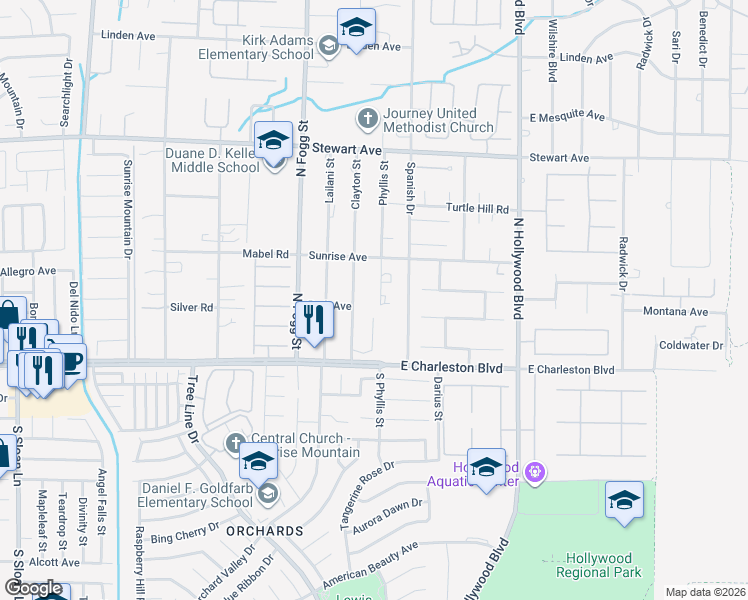 map of restaurants, bars, coffee shops, grocery stores, and more near 125 Phyllis Street in Las Vegas