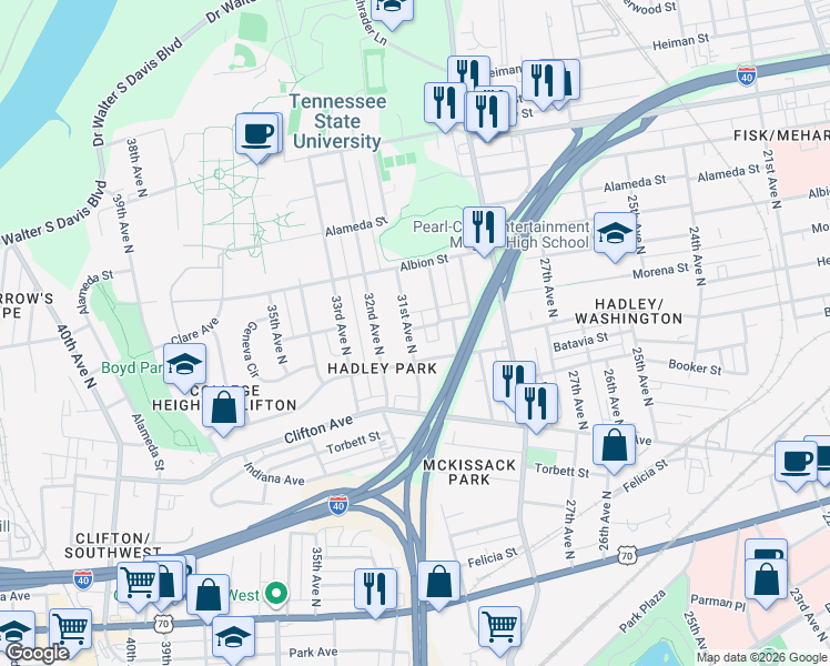 map of restaurants, bars, coffee shops, grocery stores, and more near 930 31st Avenue North in Nashville