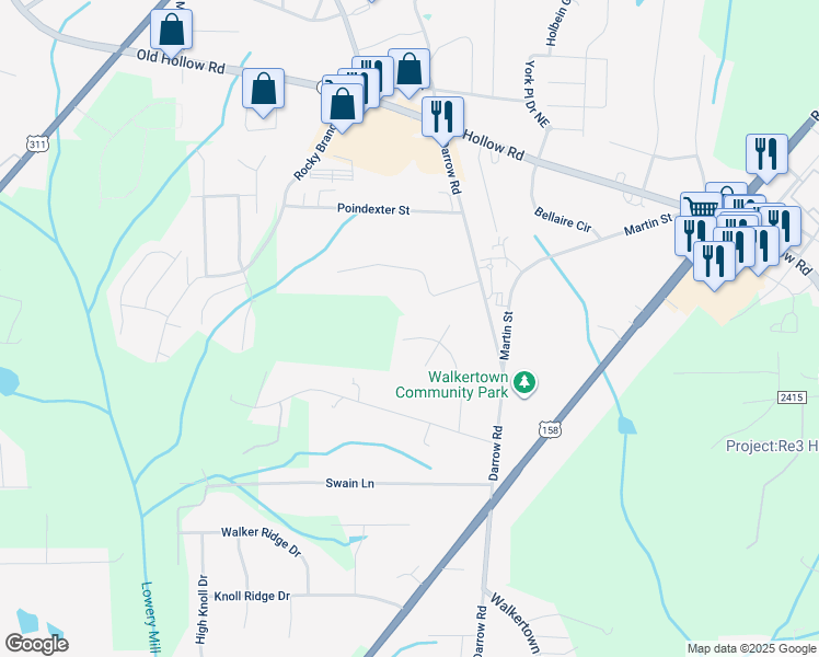 map of restaurants, bars, coffee shops, grocery stores, and more near 2629 Celeste Road in Walkertown