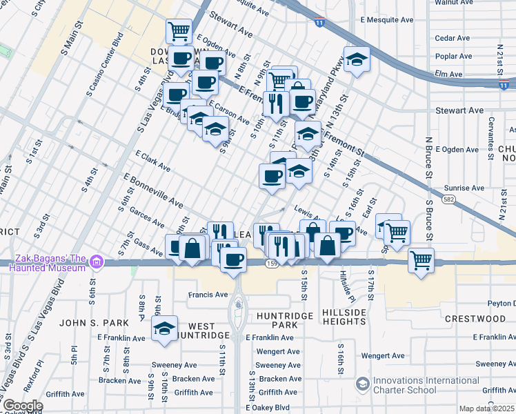 map of restaurants, bars, coffee shops, grocery stores, and more near 420 South Maryland Parkway in Las Vegas