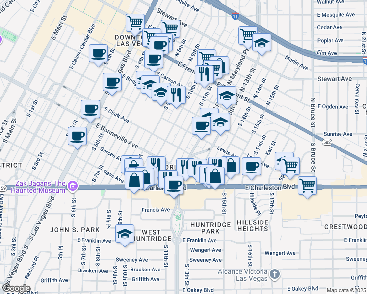 map of restaurants, bars, coffee shops, grocery stores, and more near 1007 East Clark Avenue in Las Vegas
