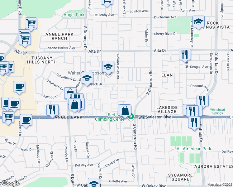 map of restaurants, bars, coffee shops, grocery stores, and more near 8301 Boseck Drive in Las Vegas