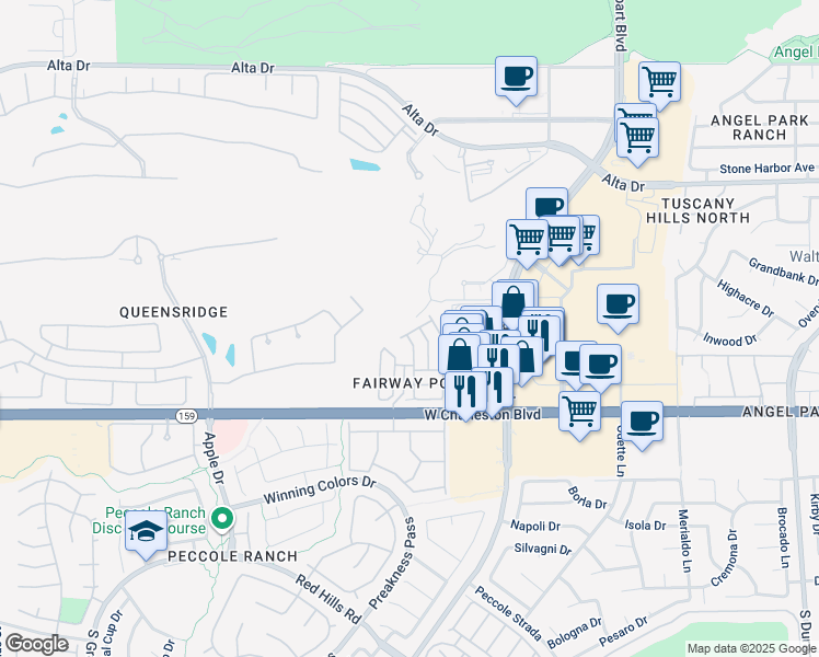 map of restaurants, bars, coffee shops, grocery stores, and more near 9126 Haddington Lane in Las Vegas