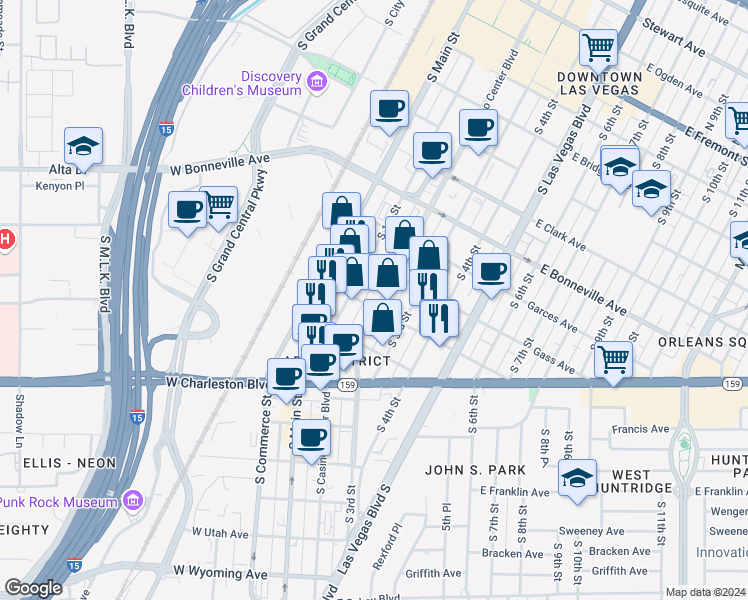 map of restaurants, bars, coffee shops, grocery stores, and more near in Las Vegas