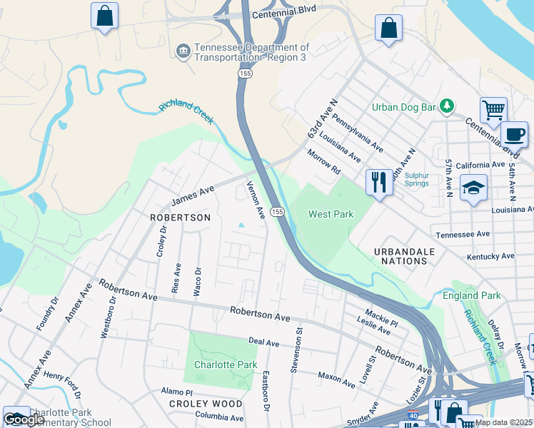 map of restaurants, bars, coffee shops, grocery stores, and more near 718 Vernon Avenue in Nashville