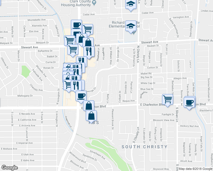 map of restaurants, bars, coffee shops, grocery stores, and more near 167 Betty Lane in Las Vegas
