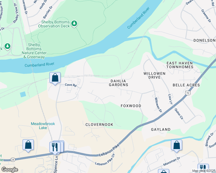 map of restaurants, bars, coffee shops, grocery stores, and more near 1909 Dahlia Drive in Nashville