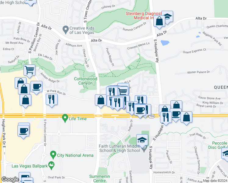 map of restaurants, bars, coffee shops, grocery stores, and more near 10308 Juniper Creek Lane in Las Vegas