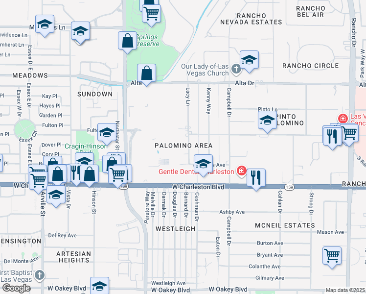 map of restaurants, bars, coffee shops, grocery stores, and more near 818 Lacy Lane in Las Vegas