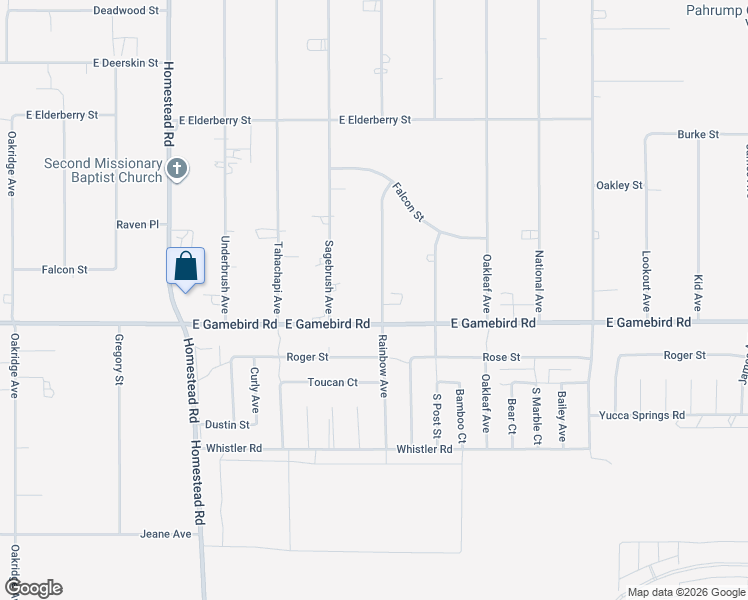 map of restaurants, bars, coffee shops, grocery stores, and more near 3950 Rainbow Avenue in Pahrump