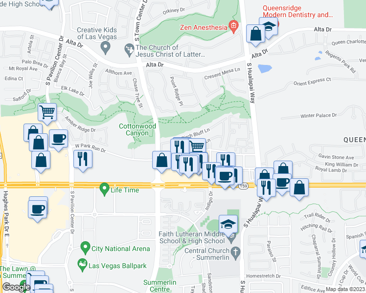 map of restaurants, bars, coffee shops, grocery stores, and more near 10308 Juniper Creek Lane in Las Vegas