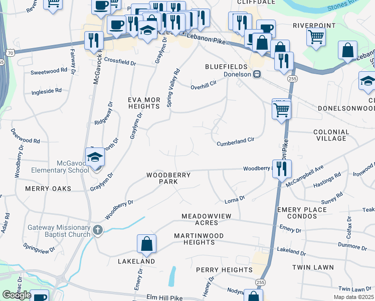map of restaurants, bars, coffee shops, grocery stores, and more near 305 Michael Drive in Nashville