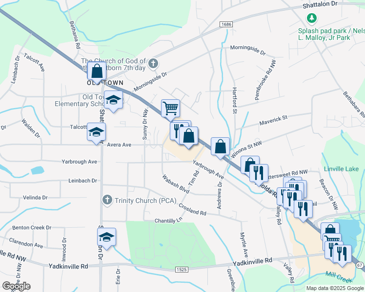 map of restaurants, bars, coffee shops, grocery stores, and more near 3800 Reynolda Road in Winston-Salem