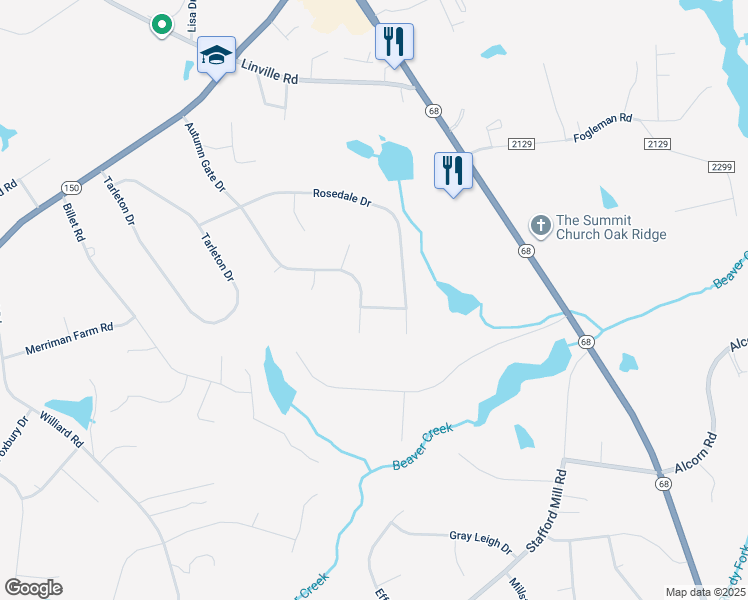 map of restaurants, bars, coffee shops, grocery stores, and more near 8502 Twelve Gables Place in Oak Ridge