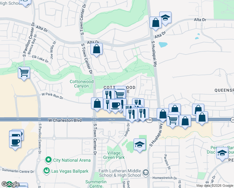 map of restaurants, bars, coffee shops, grocery stores, and more near Juniper Creek Lane in Las Vegas