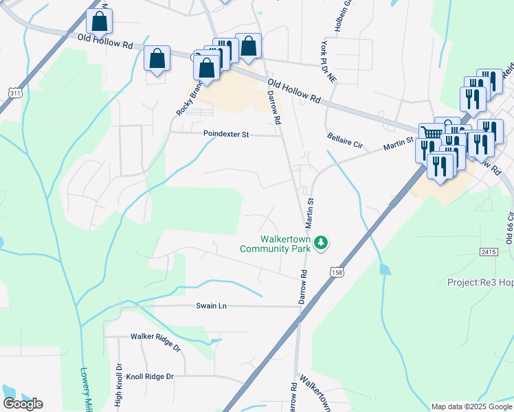 map of restaurants, bars, coffee shops, grocery stores, and more near 2629 Celeste Road in Walkertown