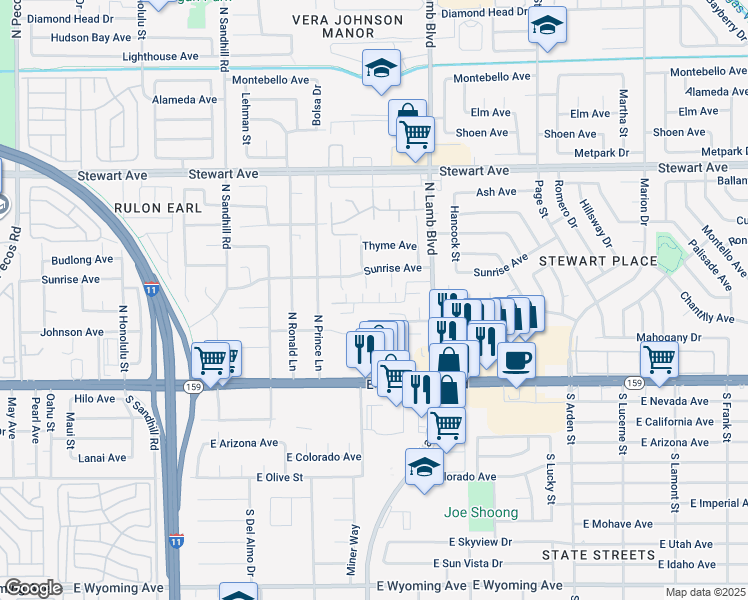 map of restaurants, bars, coffee shops, grocery stores, and more near 63 Harrison Rose Court in Las Vegas