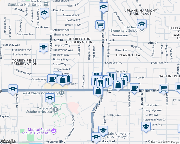 map of restaurants, bars, coffee shops, grocery stores, and more near 808 Monticello Drive in Las Vegas