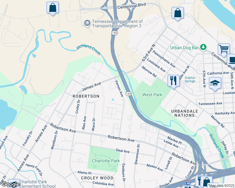 map of restaurants, bars, coffee shops, grocery stores, and more near 517 Vernon Circle in Nashville
