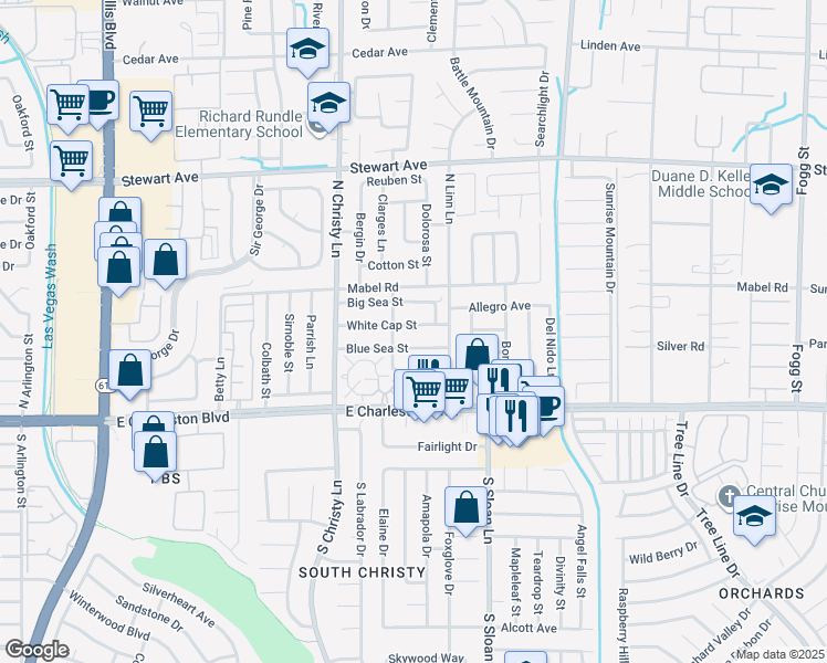 map of restaurants, bars, coffee shops, grocery stores, and more near 5647 White Cap Street in Las Vegas