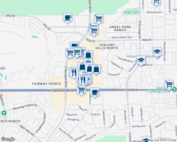 map of restaurants, bars, coffee shops, grocery stores, and more near 8800 West Charleston Boulevard in Las Vegas