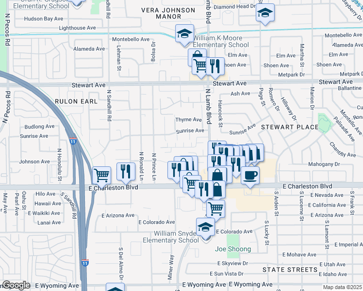 map of restaurants, bars, coffee shops, grocery stores, and more near 63 Harrison Rose Court in Las Vegas