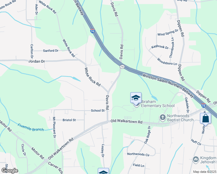 map of restaurants, bars, coffee shops, grocery stores, and more near 4904 Davis Road in Winston-Salem