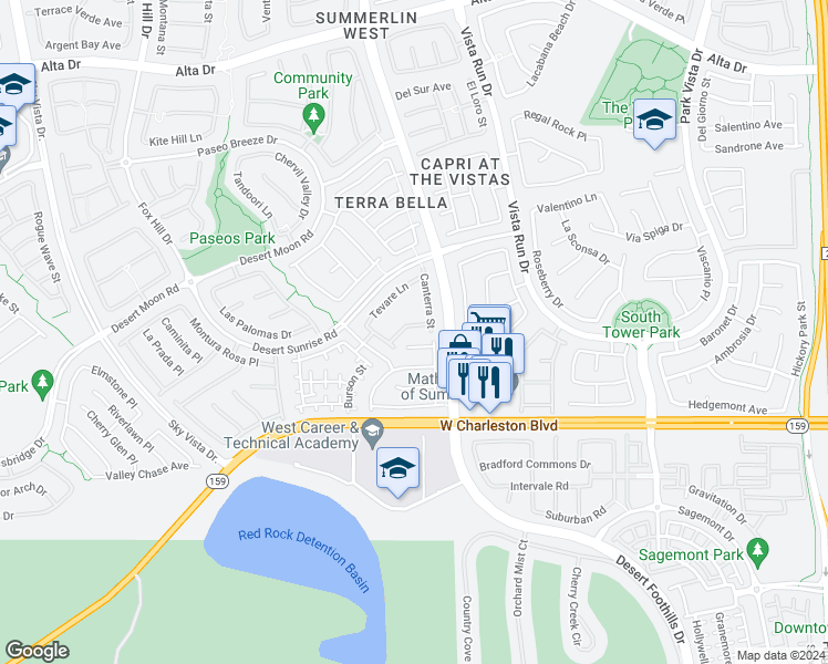 map of restaurants, bars, coffee shops, grocery stores, and more near 11835 Portina Drive in Las Vegas