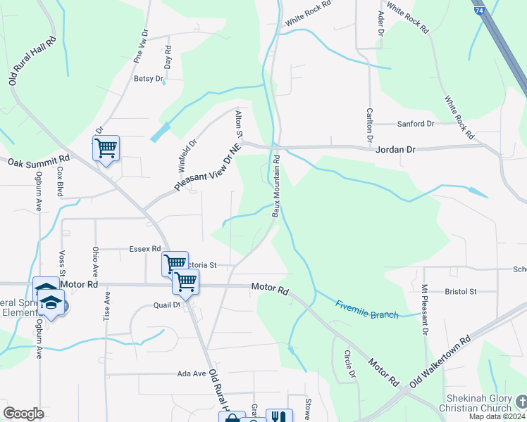 map of restaurants, bars, coffee shops, grocery stores, and more near 4650 Baux Mountain Road in Winston-Salem