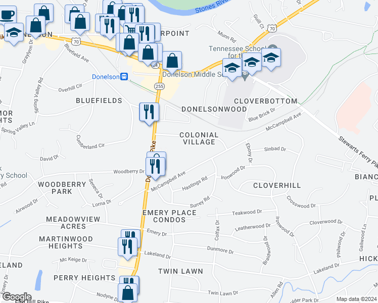 map of restaurants, bars, coffee shops, grocery stores, and more near 2733 McCampbell Avenue in Nashville