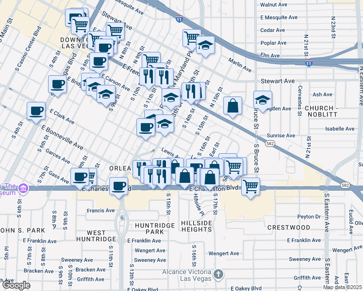 map of restaurants, bars, coffee shops, grocery stores, and more near 1409 Joshua Way in Las Vegas