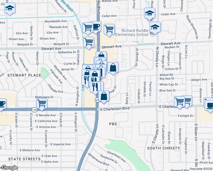 map of restaurants, bars, coffee shops, grocery stores, and more near 120 Bel Port Drive in Las Vegas