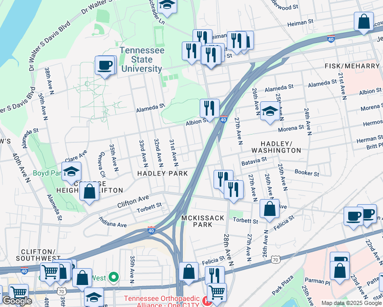 map of restaurants, bars, coffee shops, grocery stores, and more near 913 30th Avenue North in Nashville