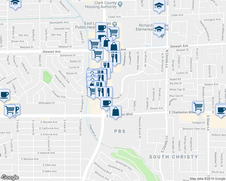 map of restaurants, bars, coffee shops, grocery stores, and more near 136 Bel Port Drive in Las Vegas