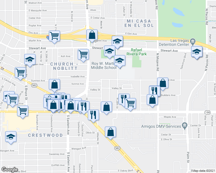 map of restaurants, bars, coffee shops, grocery stores, and more near 80 North 27th Street in Las Vegas