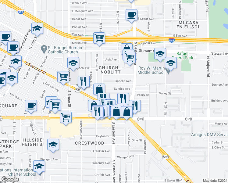 map of restaurants, bars, coffee shops, grocery stores, and more near 2204 Sunrise Avenue in Las Vegas