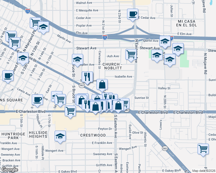 map of restaurants, bars, coffee shops, grocery stores, and more near in Las Vegas