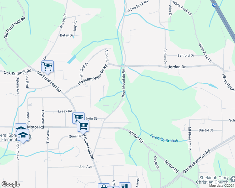 map of restaurants, bars, coffee shops, grocery stores, and more near 4650 Baux Mountain Road in Winston-Salem