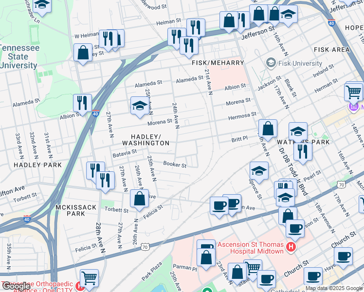 map of restaurants, bars, coffee shops, grocery stores, and more near 2337 Herman Street in Nashville