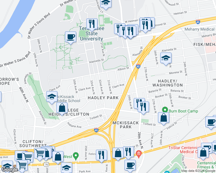 map of restaurants, bars, coffee shops, grocery stores, and more near 919 31st Avenue North in Nashville