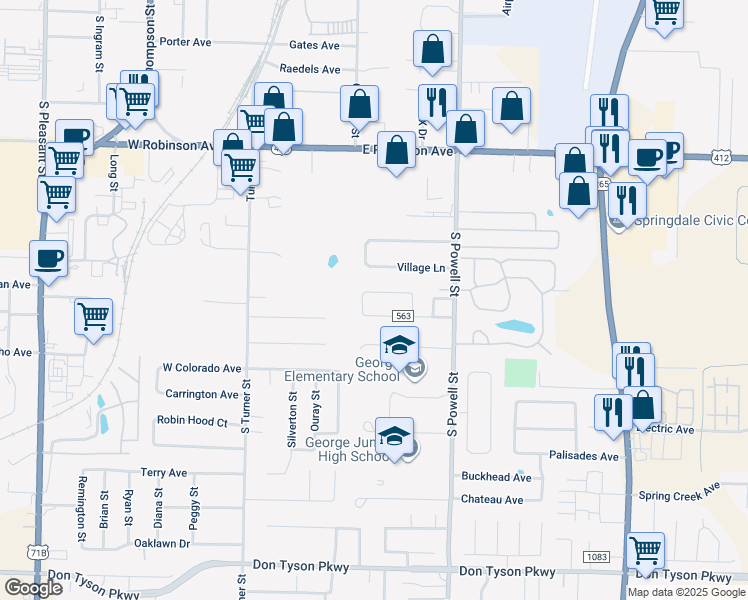 map of restaurants, bars, coffee shops, grocery stores, and more near 311 Bigi Ave in Springdale