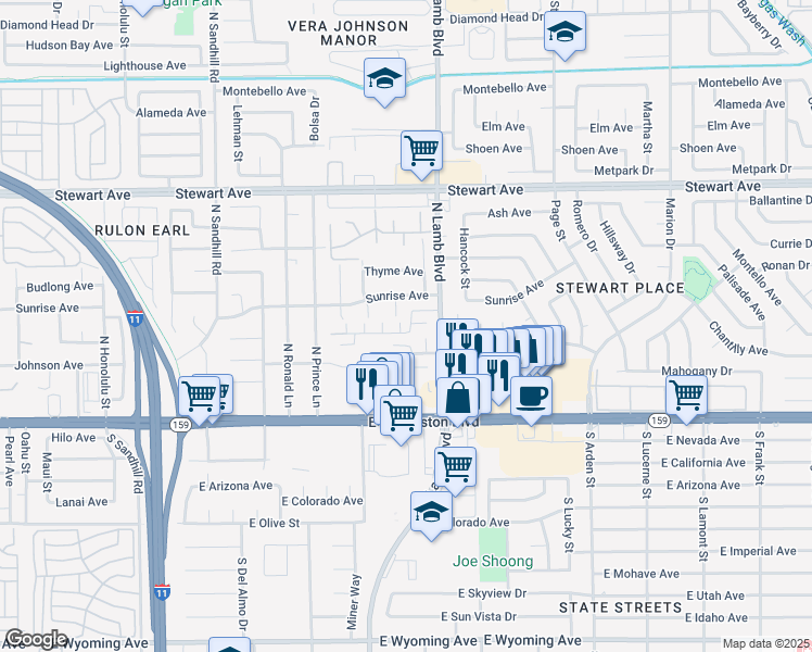 map of restaurants, bars, coffee shops, grocery stores, and more near 66 Chelsea Manor Court in Las Vegas