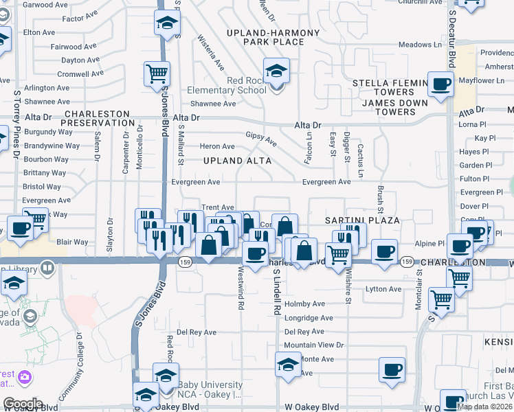 map of restaurants, bars, coffee shops, grocery stores, and more near 5516 Liverpool Road in Las Vegas