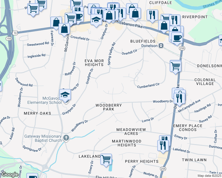 map of restaurants, bars, coffee shops, grocery stores, and more near 305 Michael Drive in Nashville