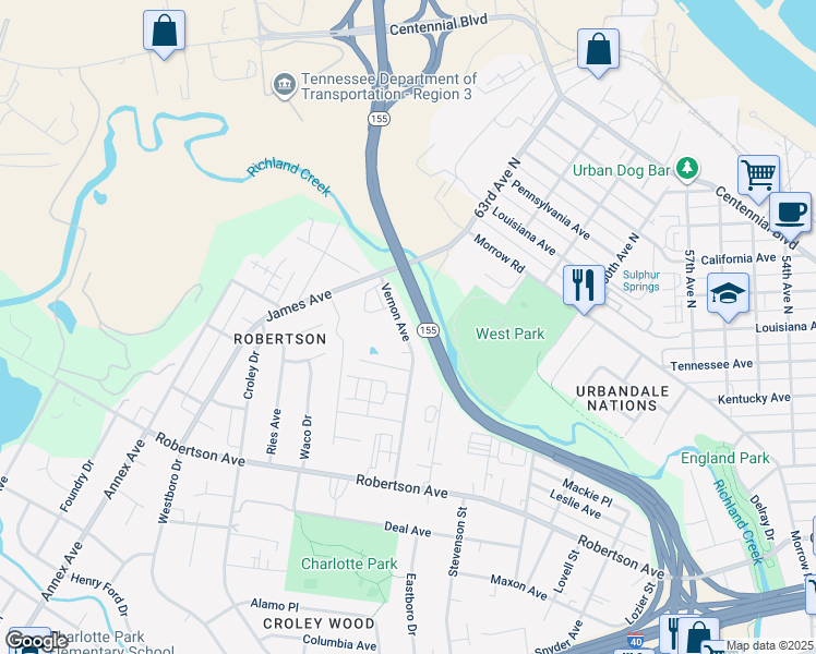 map of restaurants, bars, coffee shops, grocery stores, and more near 718 Vernon Avenue in Nashville