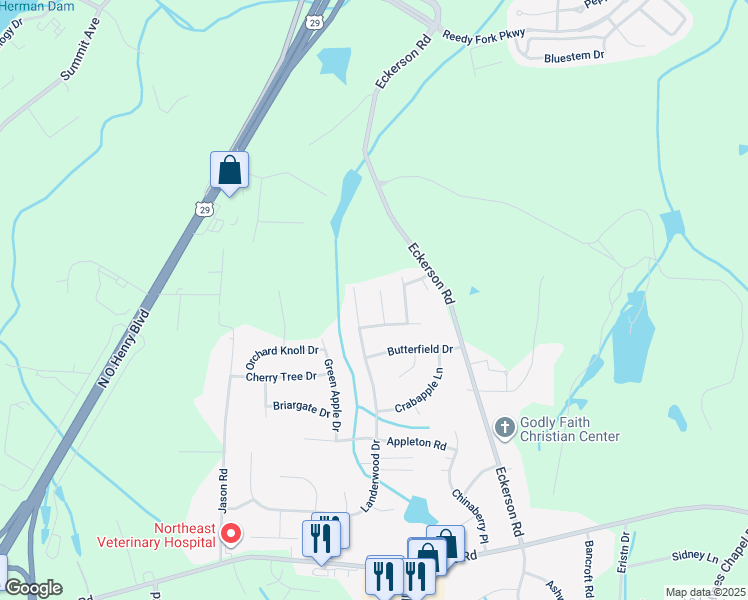 map of restaurants, bars, coffee shops, grocery stores, and more near 5909 Laurel Creek Court in Greensboro