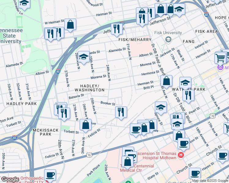 map of restaurants, bars, coffee shops, grocery stores, and more near 2337 Herman St in Nashville