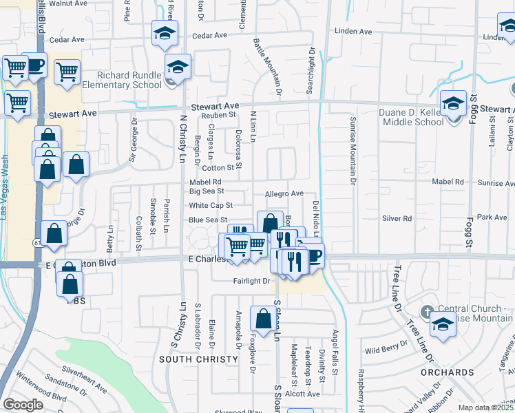 map of restaurants, bars, coffee shops, grocery stores, and more near 146 North Linn Lane in Las Vegas